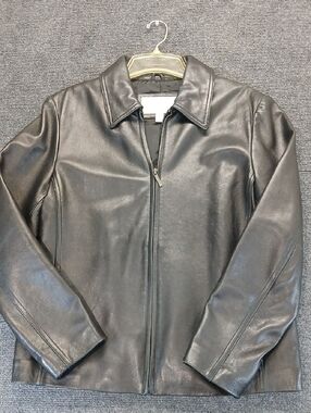 Nine West Women's SZ LG Black Leather Zip-Front Moto Style Jacket